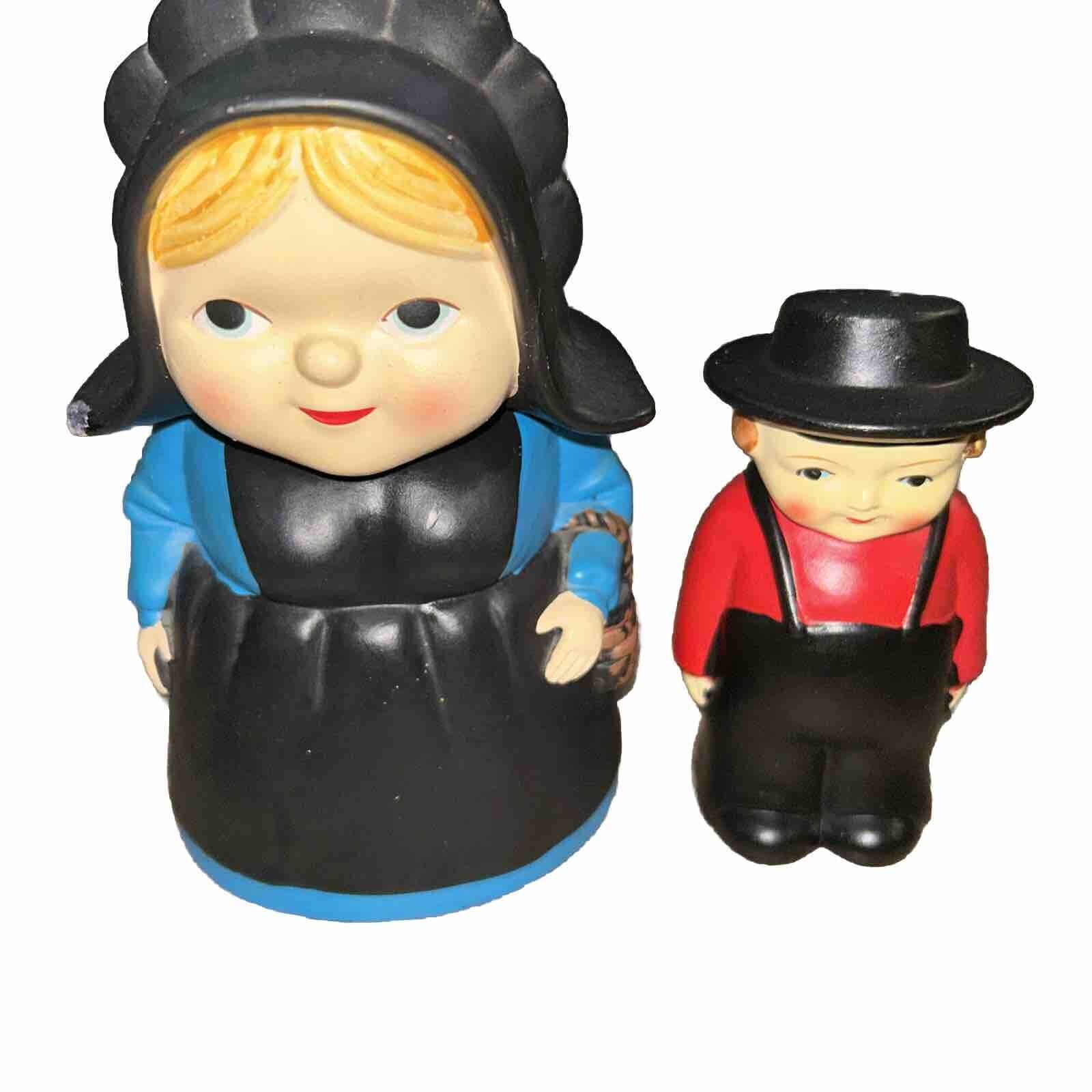Vintage Pennsylvania Dutch Amish Man & Woman Coin Bank 6” Figures Made In Japan
