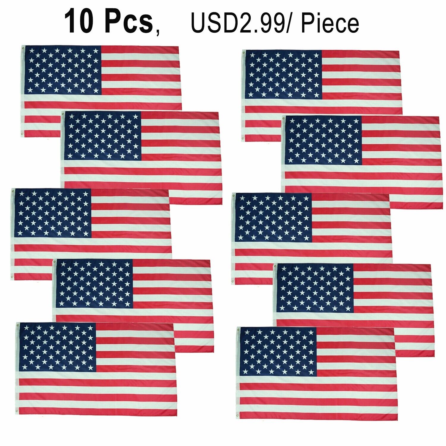 Wholesale Lot 10 Packs 3x5 FT American USA Flag Banner Printed Polyester Stars