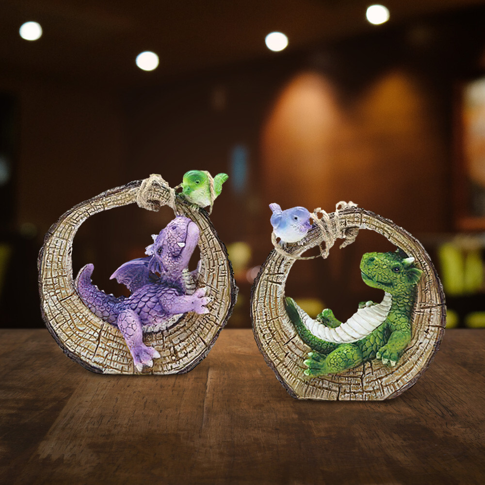 2-Piece Lovely Little Dragon Set- Dragons lying on Tree Log 6\