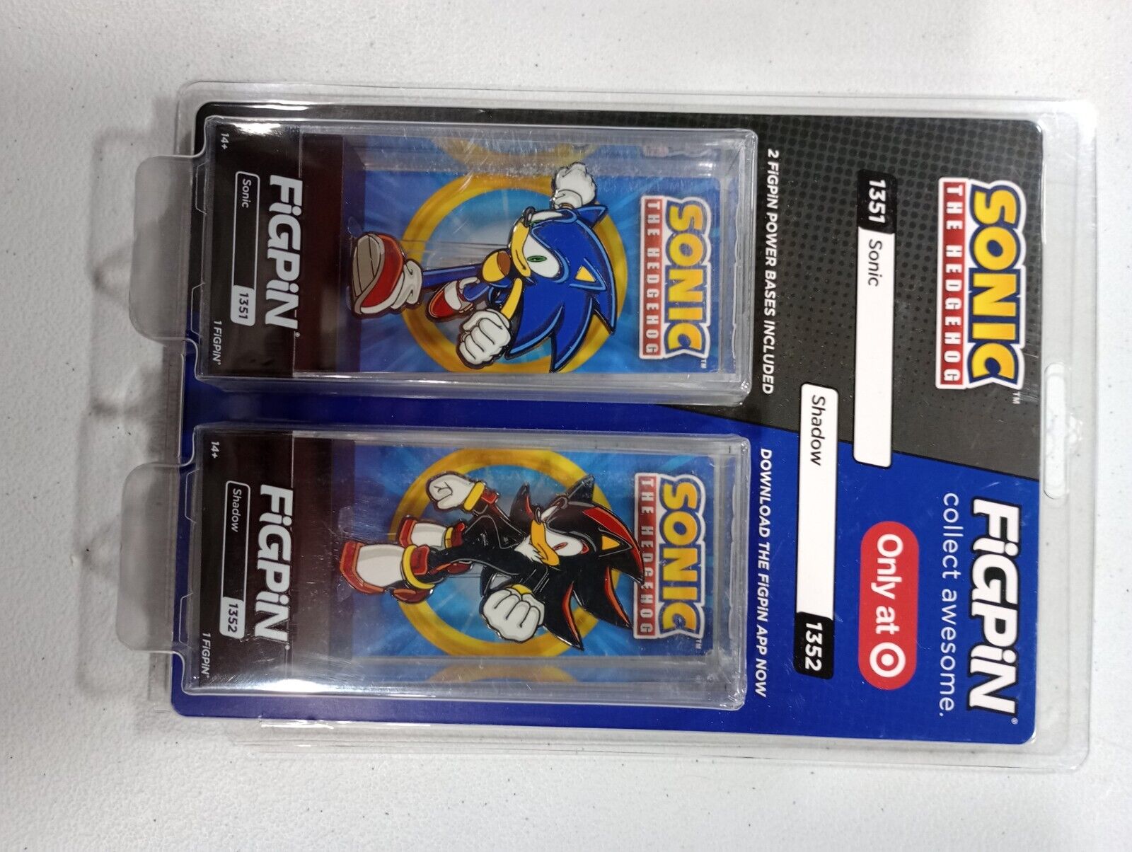 FiGPiN 2 Pack Target Exclusive SEGA Sonic The Hedgehog #1351 & Shadow #1352.  E2