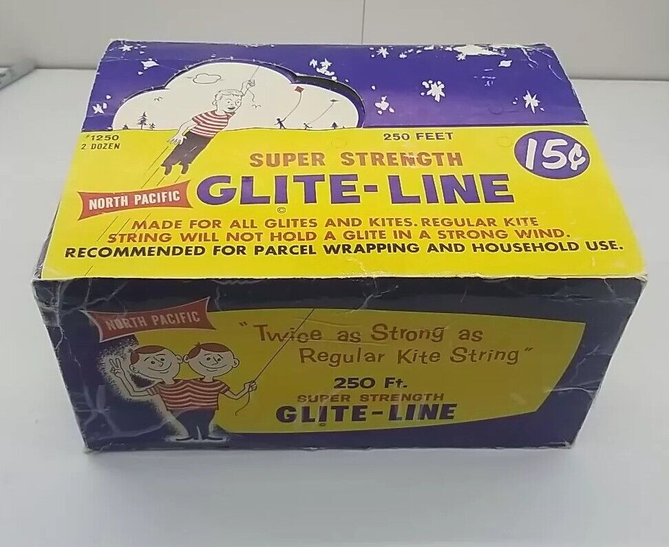 Vintage Glite-Line Kite String In Orig Advertising Box. 17 Rolls 250' Each. Rare