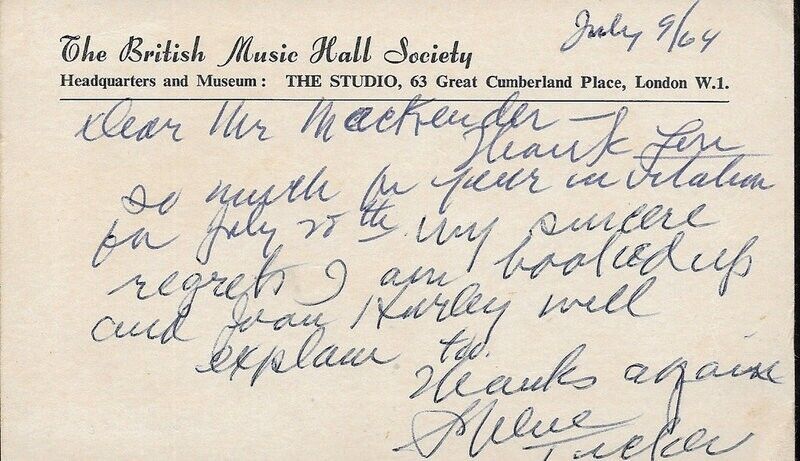 SOPHIE TUCKER (1886-1966) American Singer & Comedian Signed card