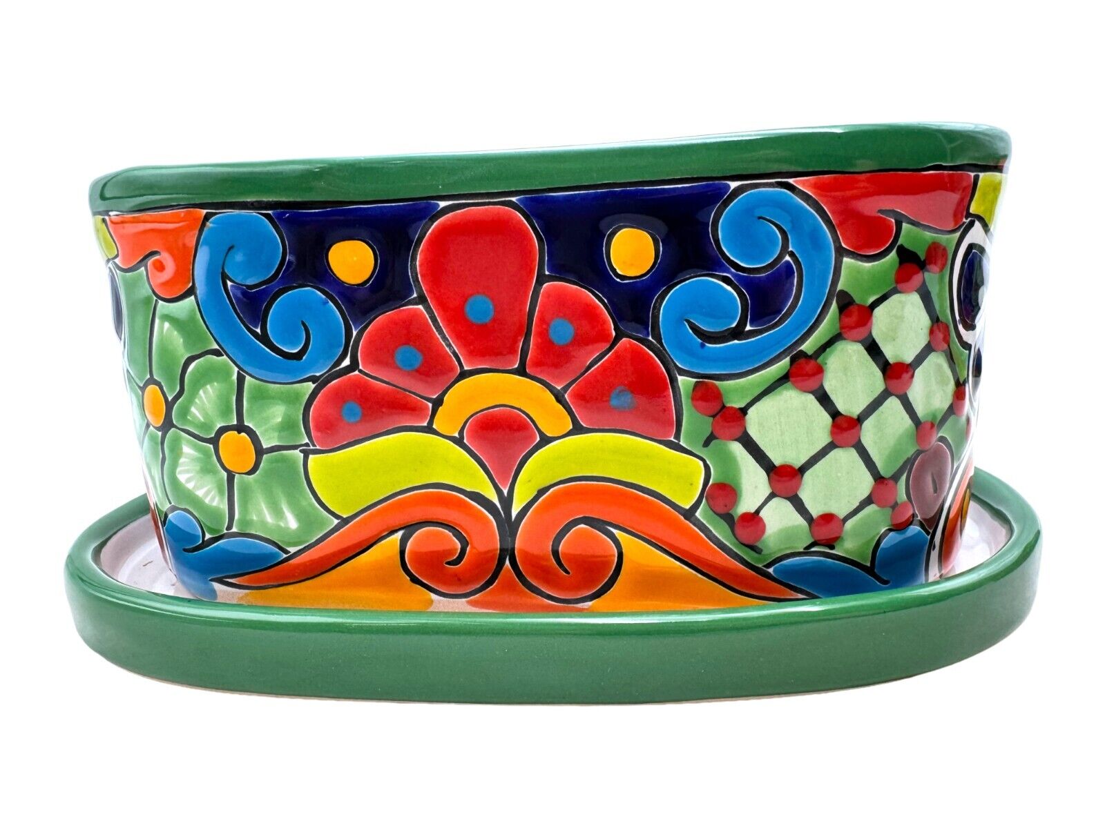 Talavera Handmade Mexican Pottery Oval Window Planter Pot Indoor Outdoor 11.25