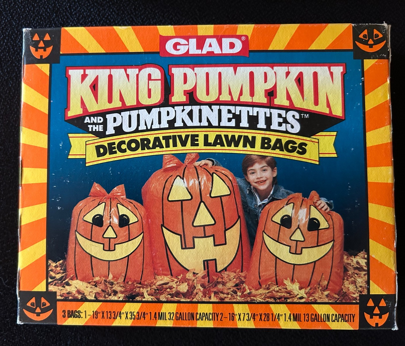 VTG Glad Pumpkin Decorative 13 Gallon Leaf / Lawn Bags, 2 Bags, Opened Halloween