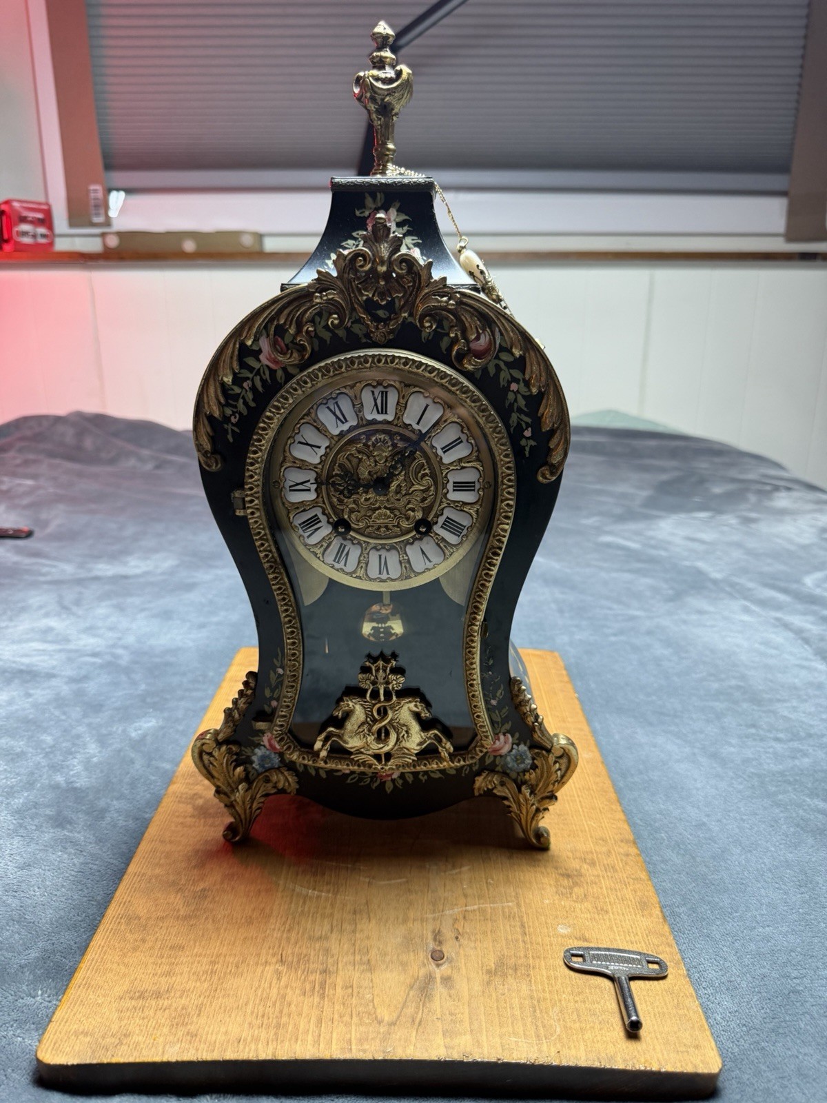 Vintage Franz Hermle Louis XV Style Marquetry Mantel Clock