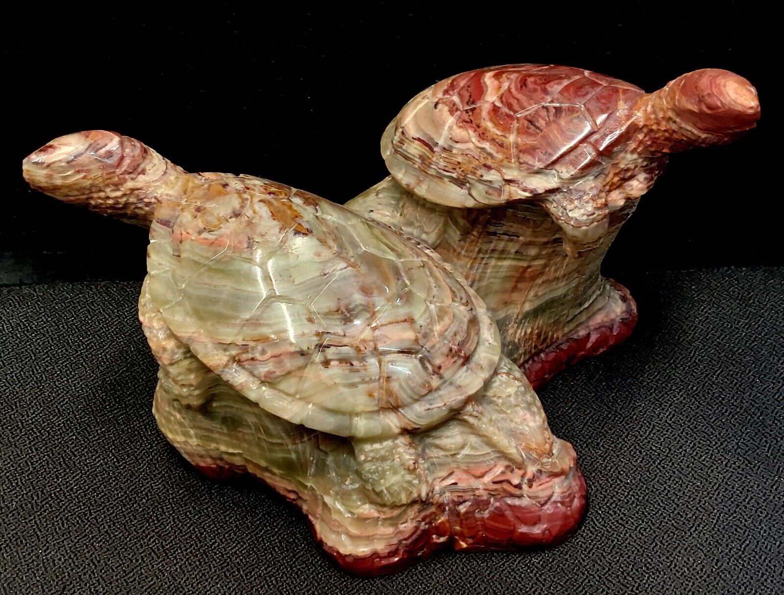 Vintage Natural Colorful Solid Jasper - Hand Carved Two Turtles 8.5\