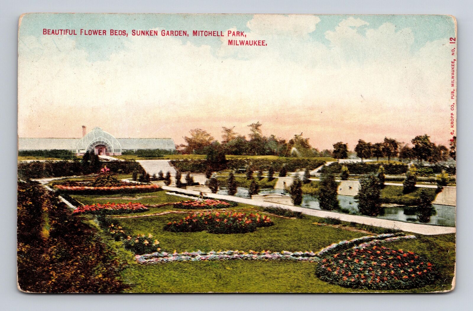 DB Postcard Milwaukee WI Wisconsin Sunken Garden Flower Beds & Conservatory