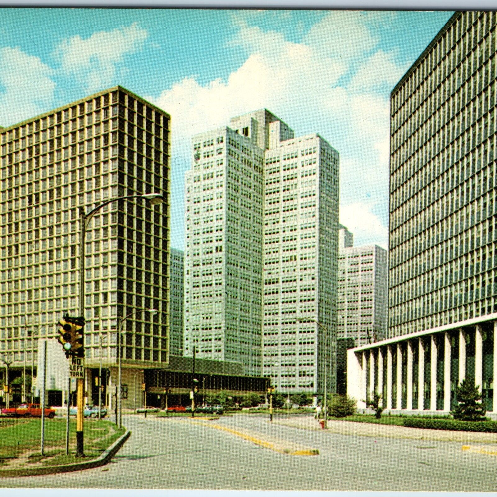 c1960s Pittsburgh PA Downtown Gateway Center Hilton Hotel Stop Light Signal A221
