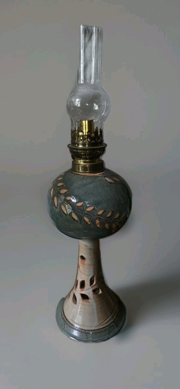 VINTAGE BALETOHE & GAUDARD  FRENCH POTTERY FLORAL OIL DESK LAMP 28