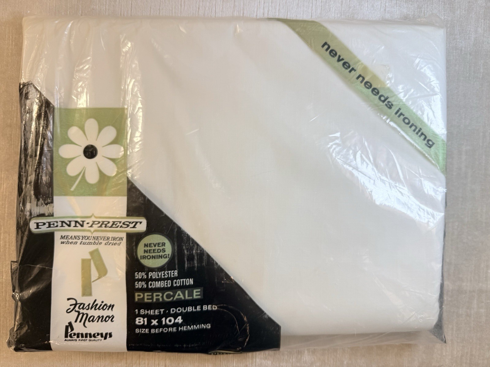 Vintage Penneys Fashion Manor Full Double White Flat Bed Sheet Percale NIP Vintage Penneys Fashion Manor Full Double White Flat Bed Sheet Percale NIP