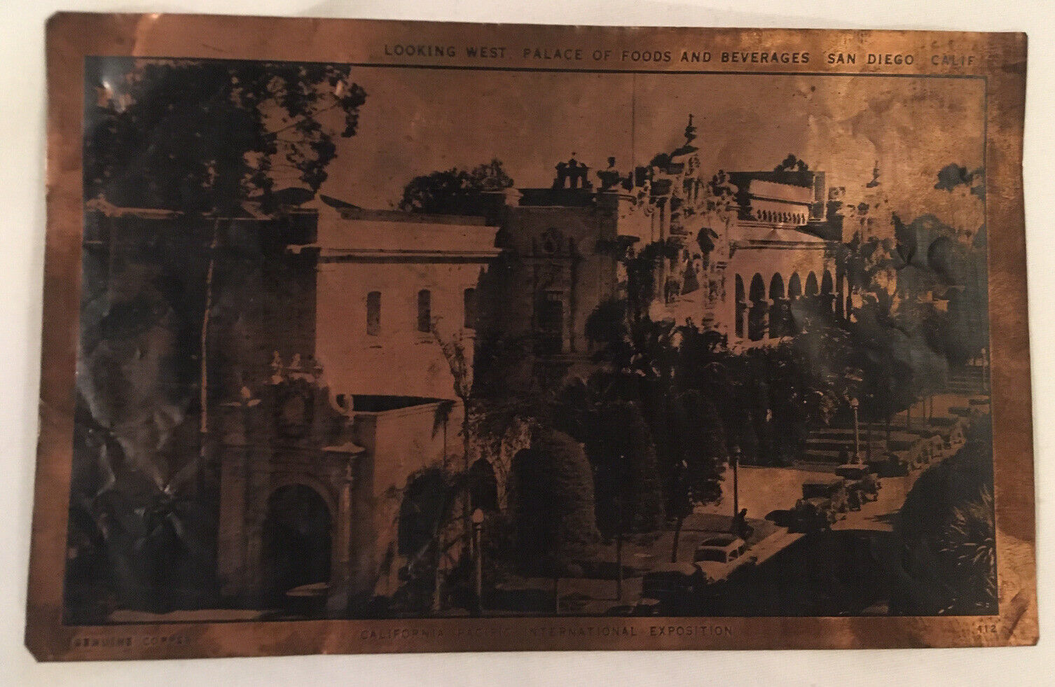 Vintage Postcard Copper Card San Diego California Palace Of Food Beverage