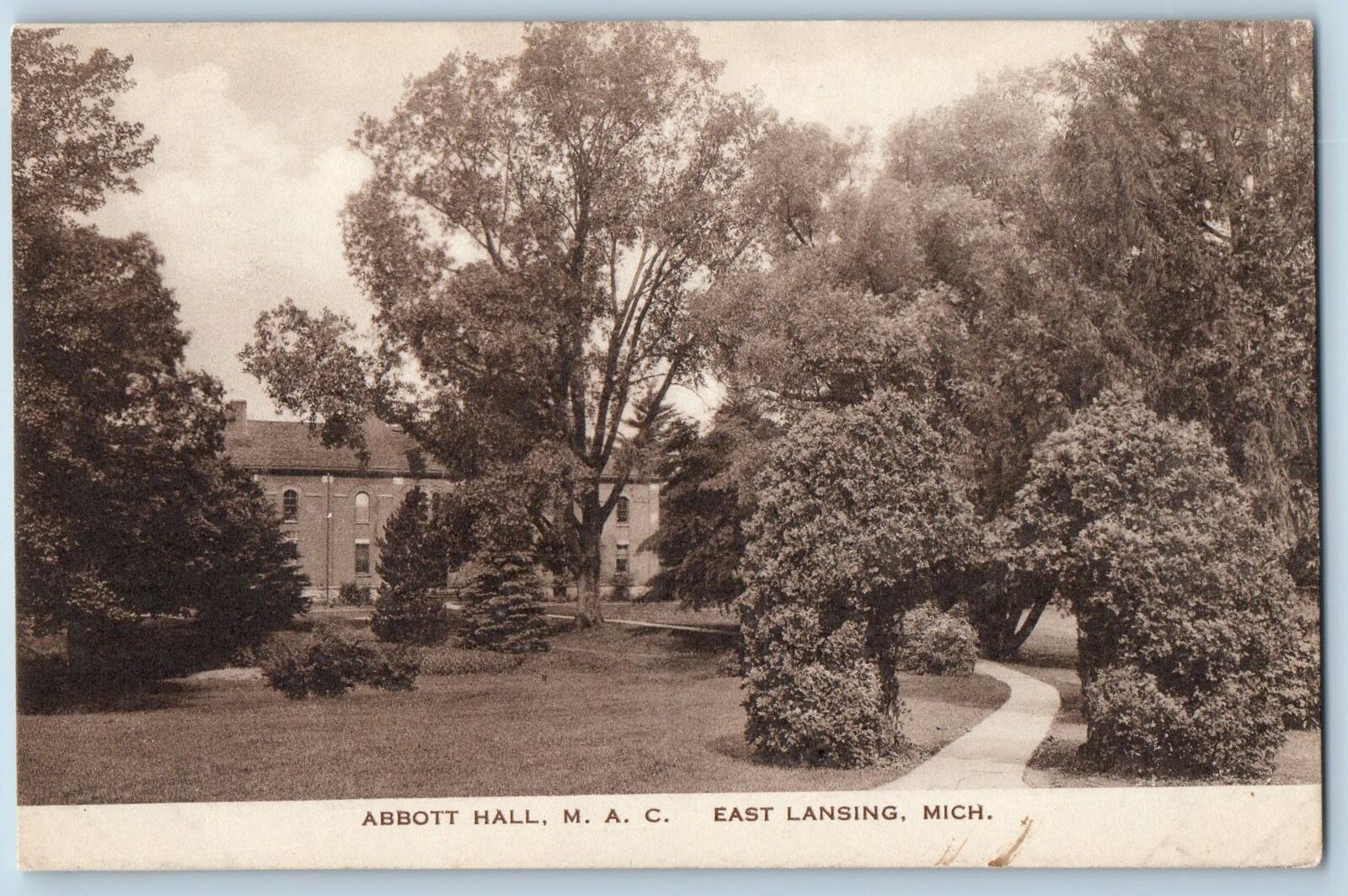 Lansing Michigan Postcard Abbott Hall Michigan Agricultural College Scene c1920s