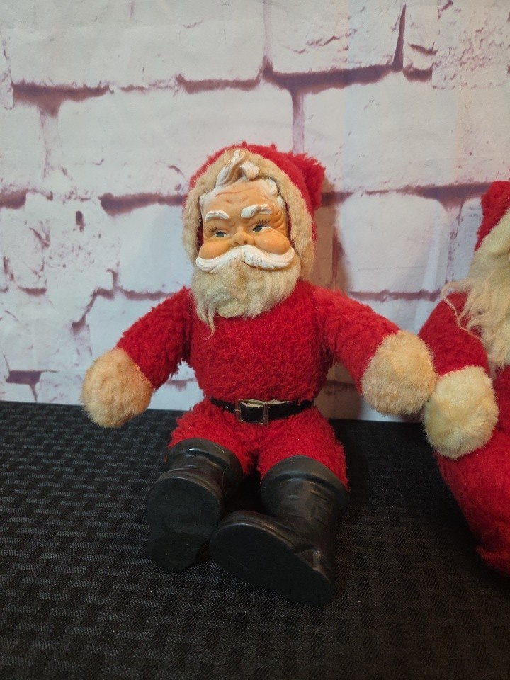2 Vintage SANTA CLAUS Plush Christmas MCM Rubber Face Toy Doll 16\ 2 Vintage SANTA CLAUS Plush Christmas MCM Rubber Face Toy Doll 16\