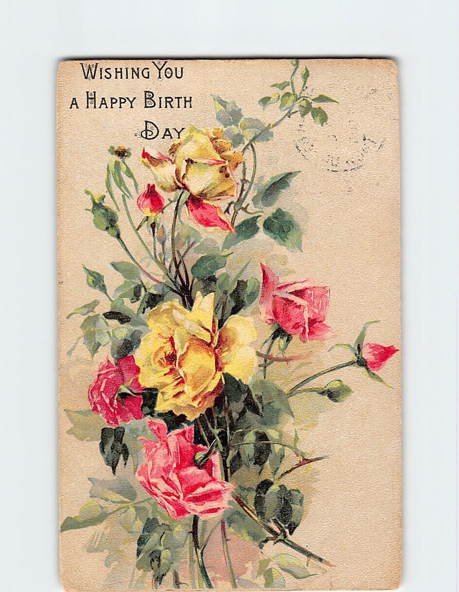 Postcard Wishing You A Happy Birthday Flower Art Print