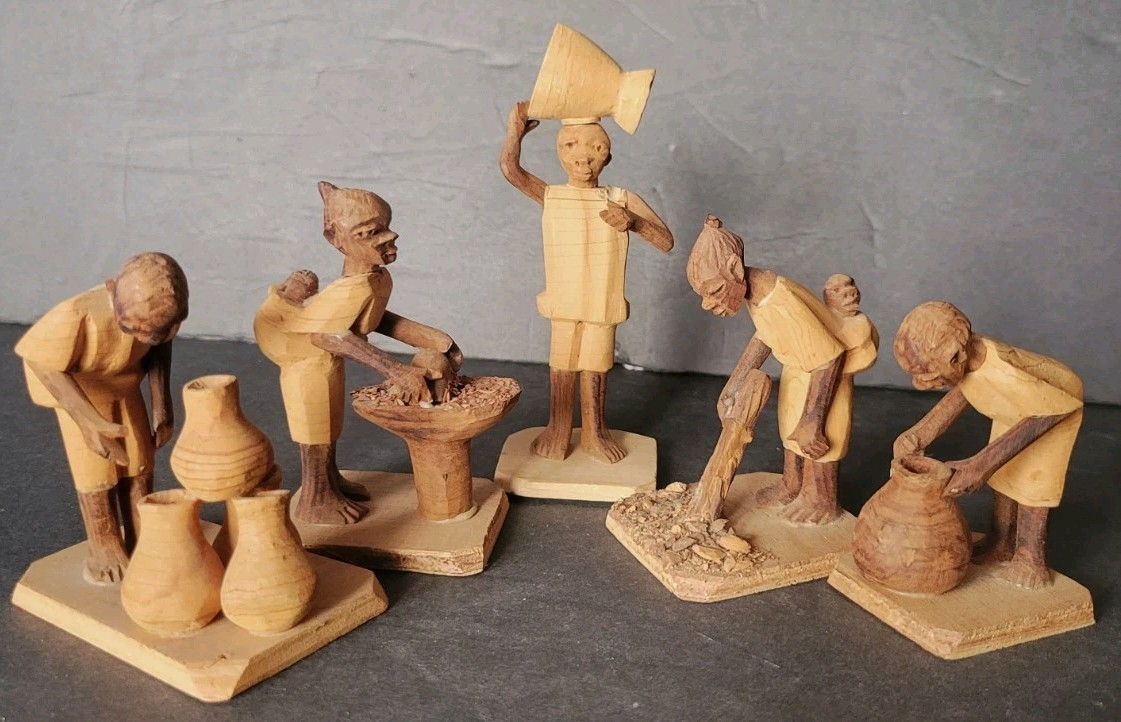 Yoruba Thorn Wood Carvings African Tribal Folk Art Nigeria 1950\'s Set of 5 Yoruba Thorn Wood Carvings African Tribal Folk Art Nigeria 1950\'s Set of 5