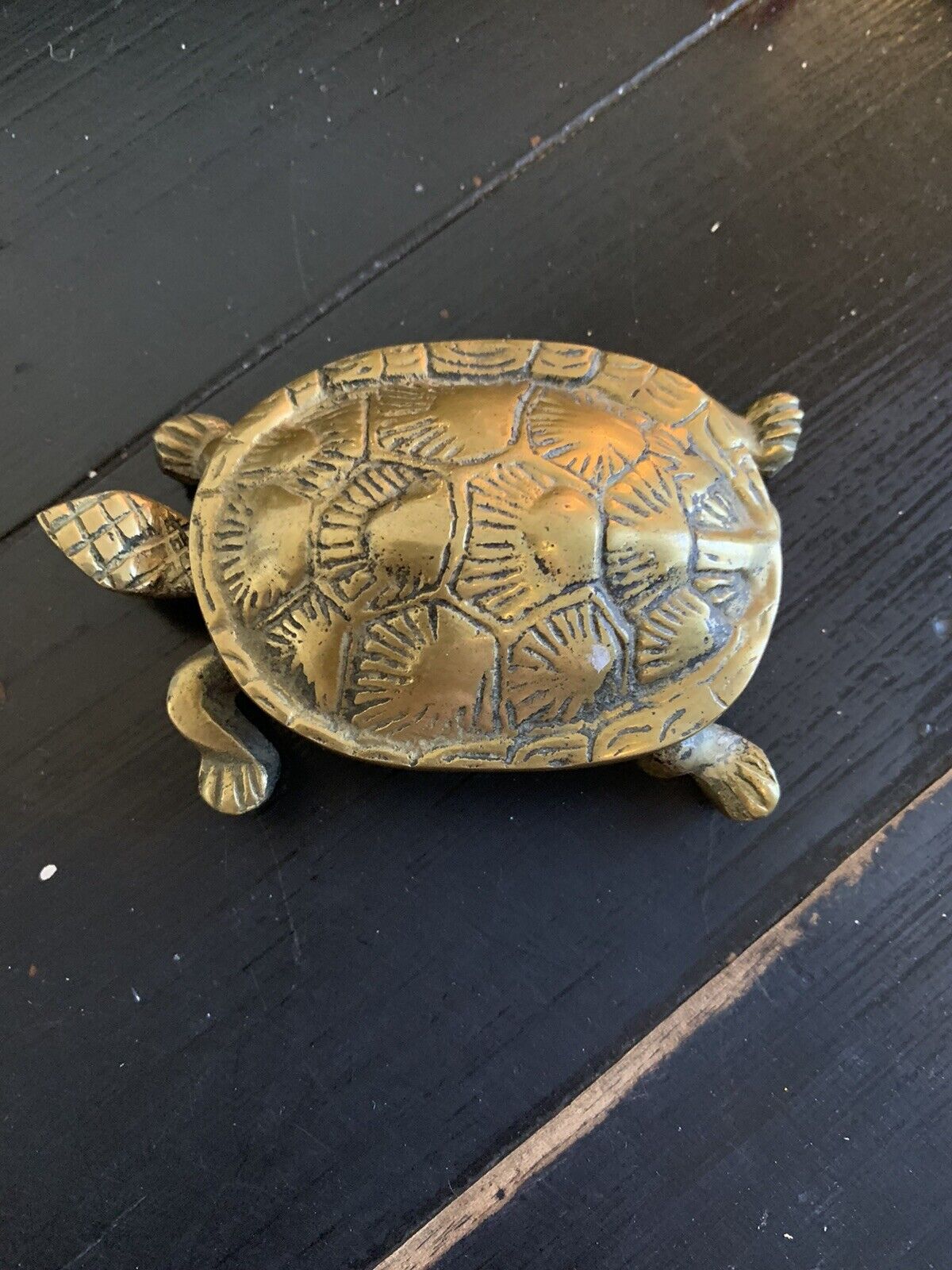 Vintage Brass Turtle Trinket Box Hinged Tortoise Jewelry Holder