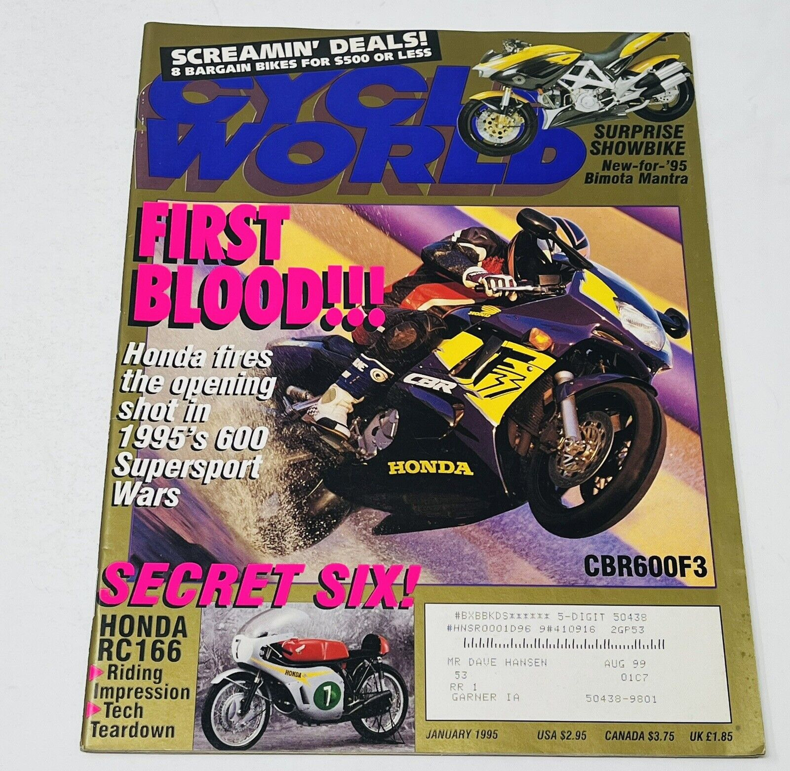 1995 Cycle World Magazine Motorcycle Bimota Mantra Honda CBR600F3 RC166 600