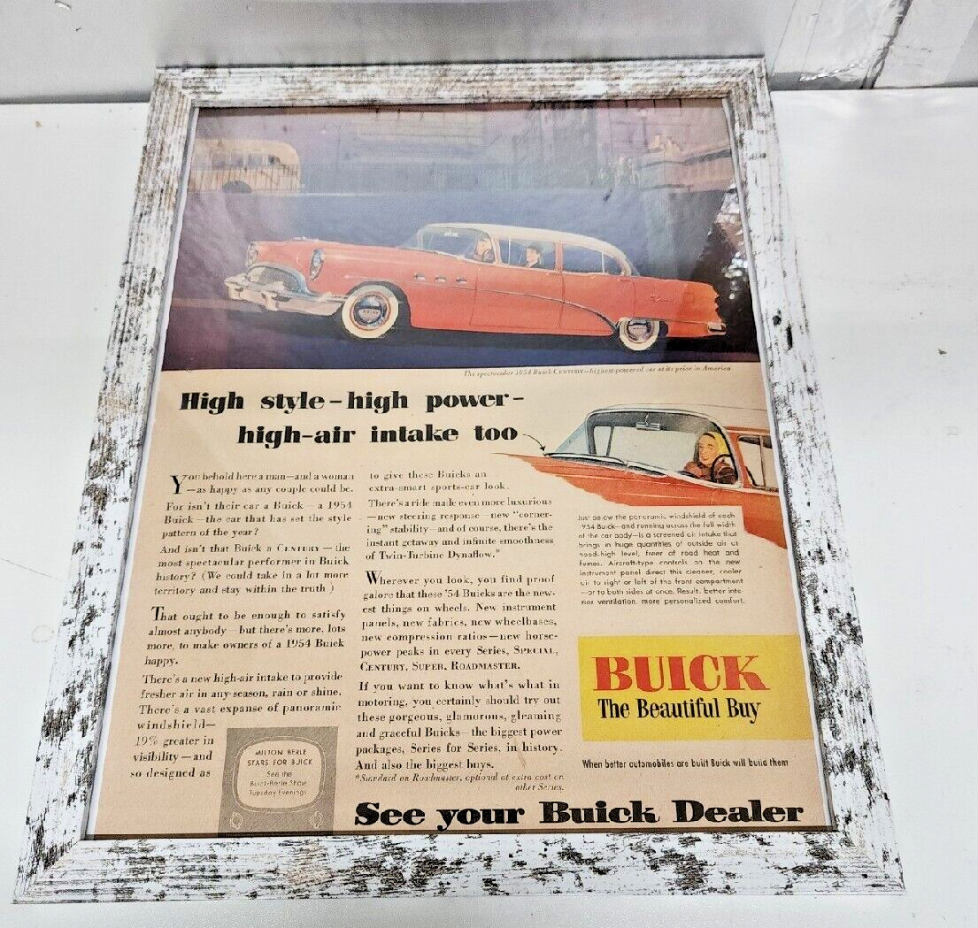 1954 Vintage Framed Buick Automobile Advertising Art Man Cave Life Magazine Ad