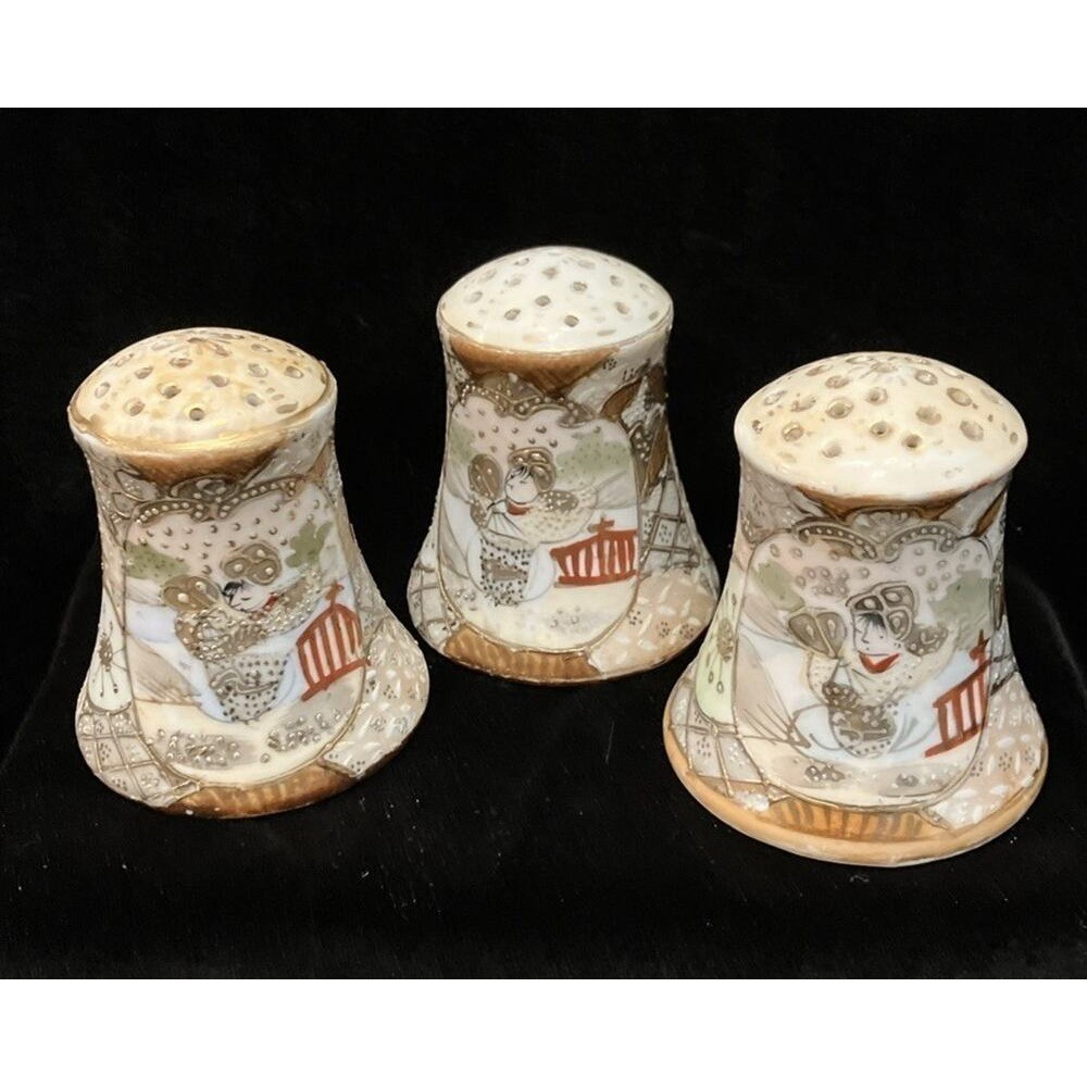 3 Gilded Antique Nippon Japan Oriental Hand Painted Hatpin Holders Gold Moriage 3 Gilded Antique Nippon Japan Oriental Hand Painted Hatpin Holders Gold Moriage