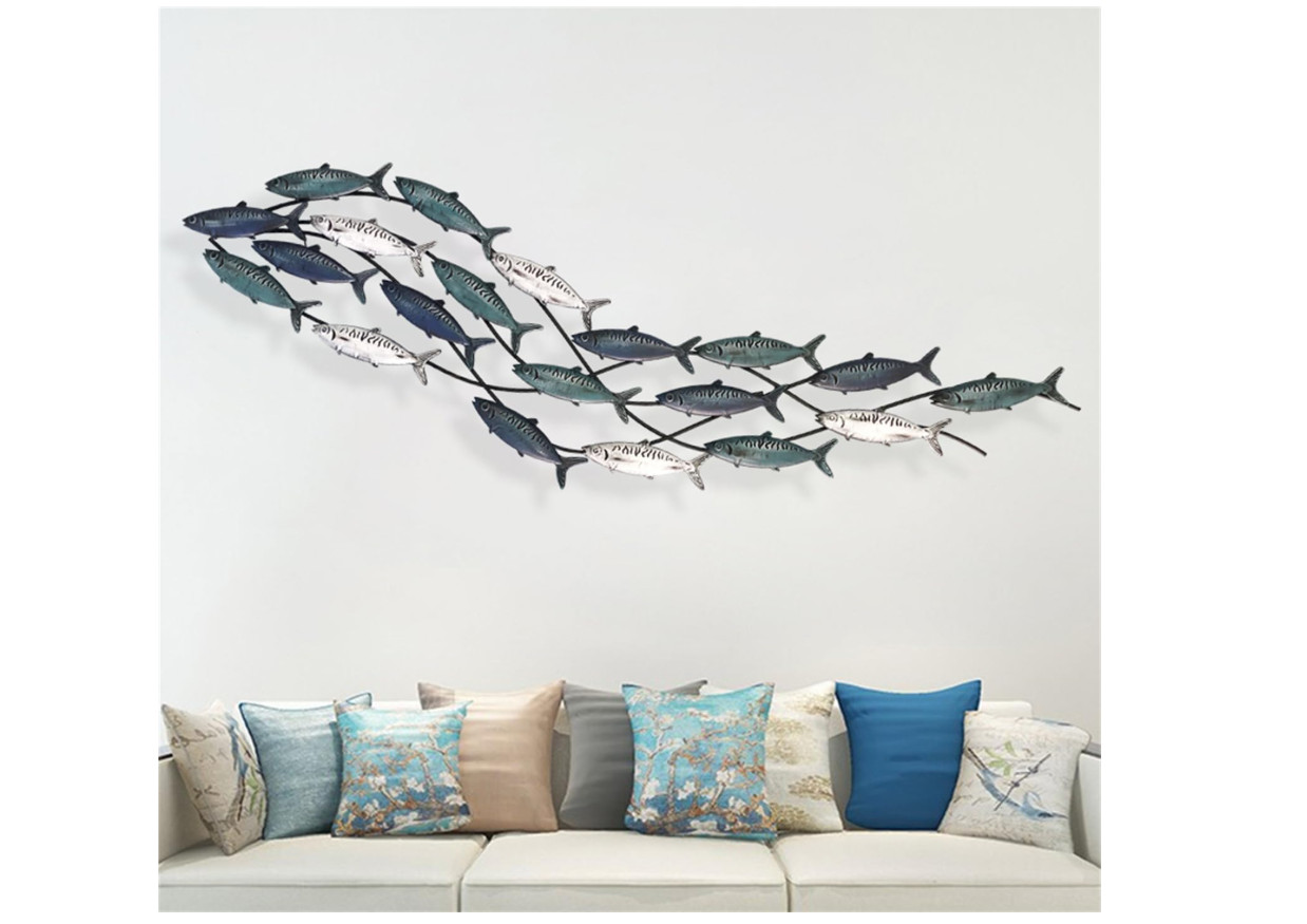Coastal Metal Fish Wall Decor, Large Nautical Fish Wall Décor,School of 20 Fish Coastal Metal Fish Wall Decor, Large Nautical Fish Wall Décor,School of 20 Fish