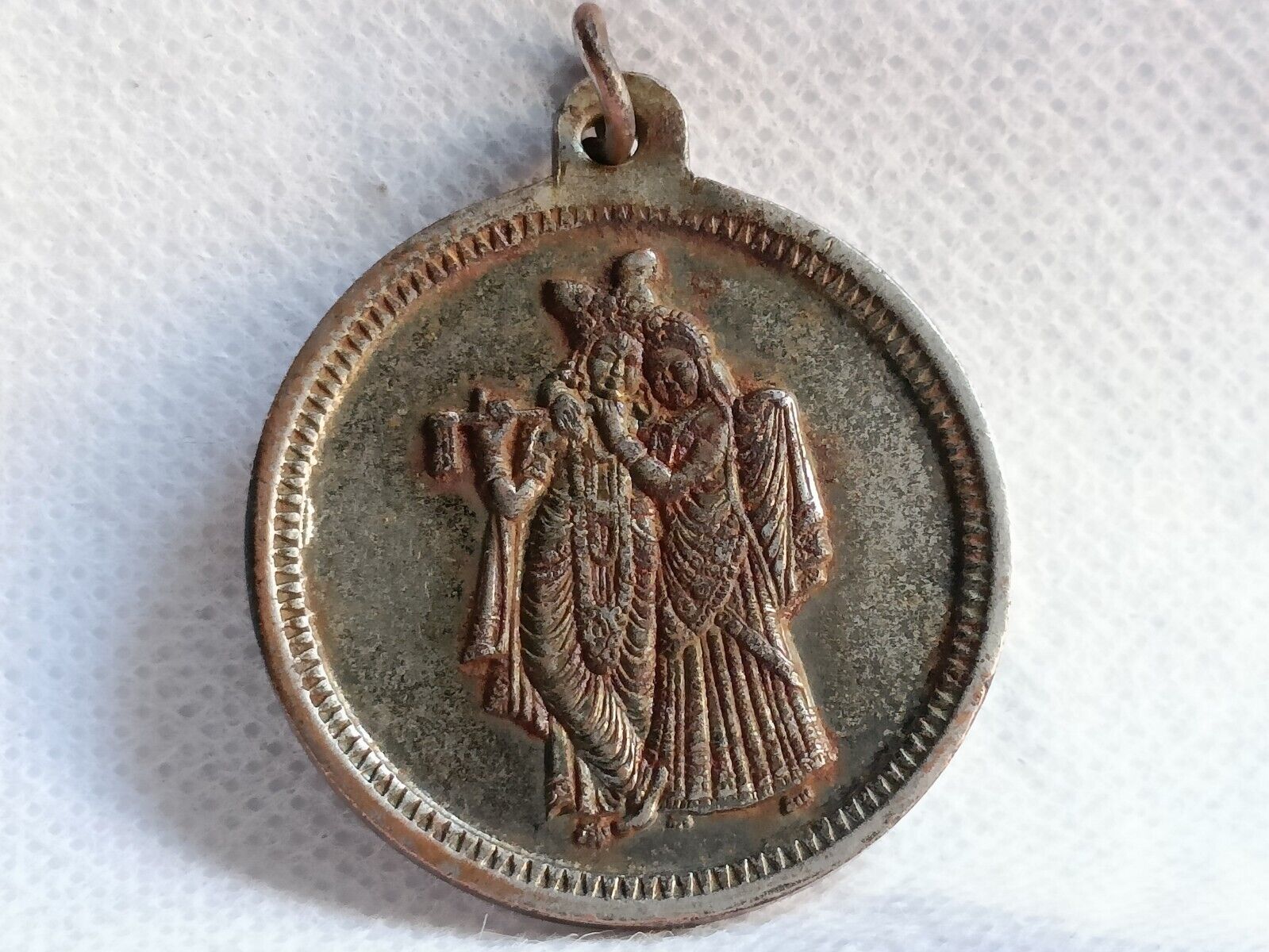 OLD VINTAGE RICH PATINA HINDU RELIGIOUS GOD HARE KRISHNA ENGRAVED PENDENT