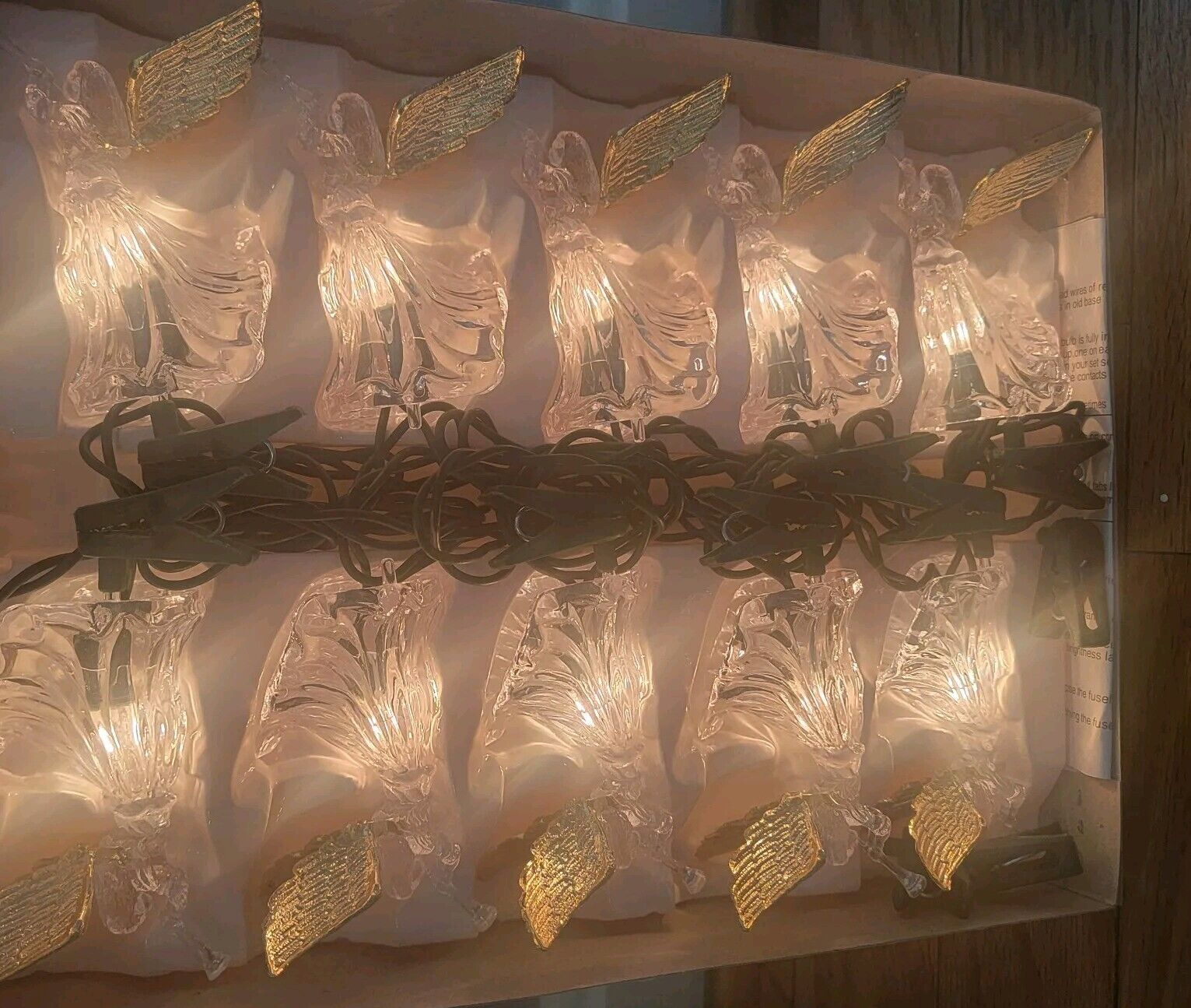 Vintage Holiday Time Set Of 10 String Lights Angels With Gold Wings