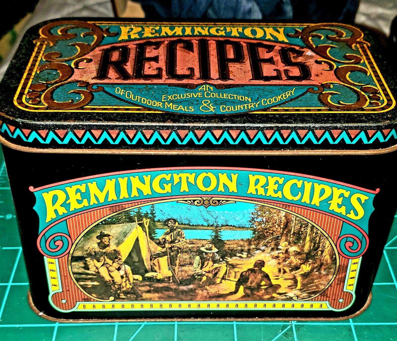 Remington Vtg Tin Recipe Box For Fishing, Hunting, Barbecues, Outdoors & Kitchen