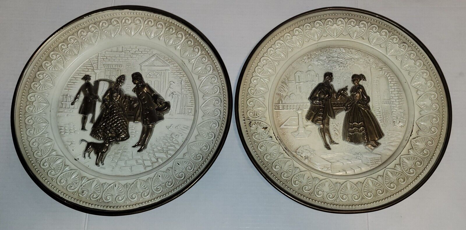 Vintage Pair of Brass 14” Wall Victorian Hanging Plates