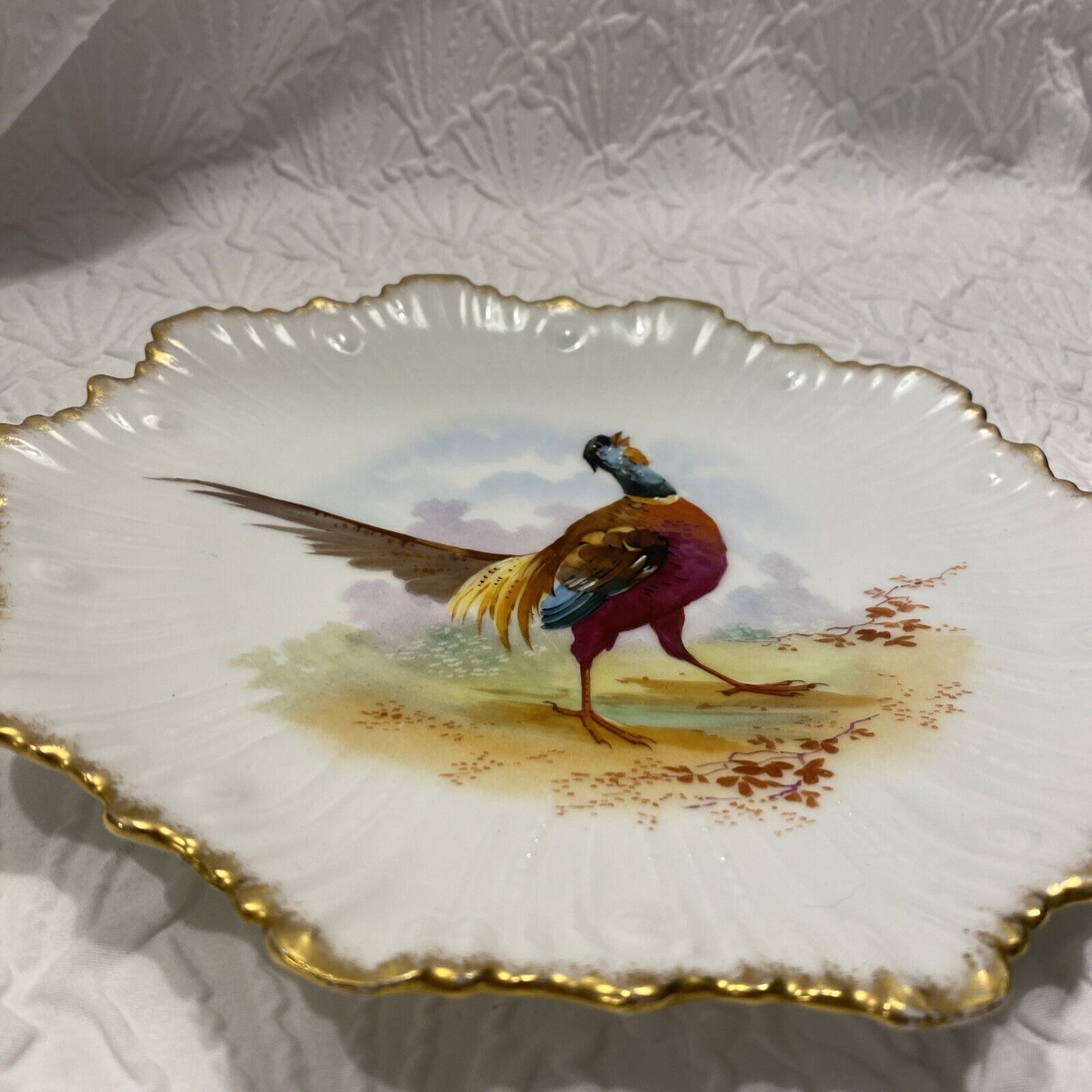 Set Of 2 Limoges Plates With Pheasant Hand Pained Porcelain 
