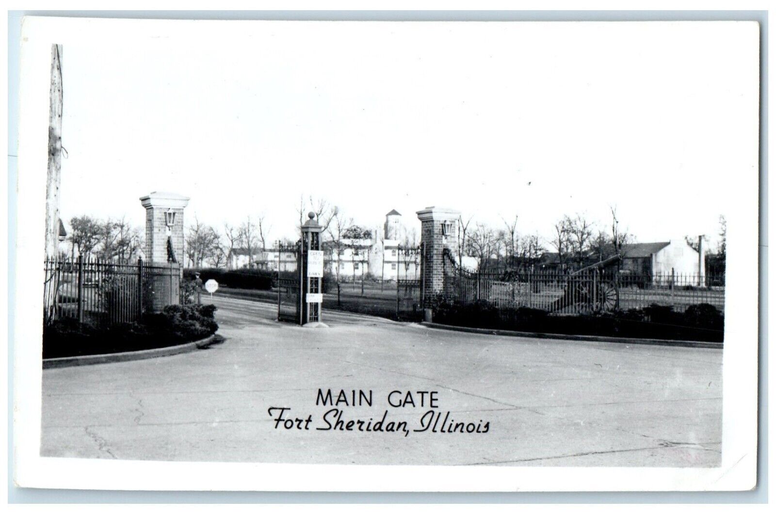 c1930's Main Gate Entrance Fort Sheridan Illinois IL RPPC Photo Vintage Postcard