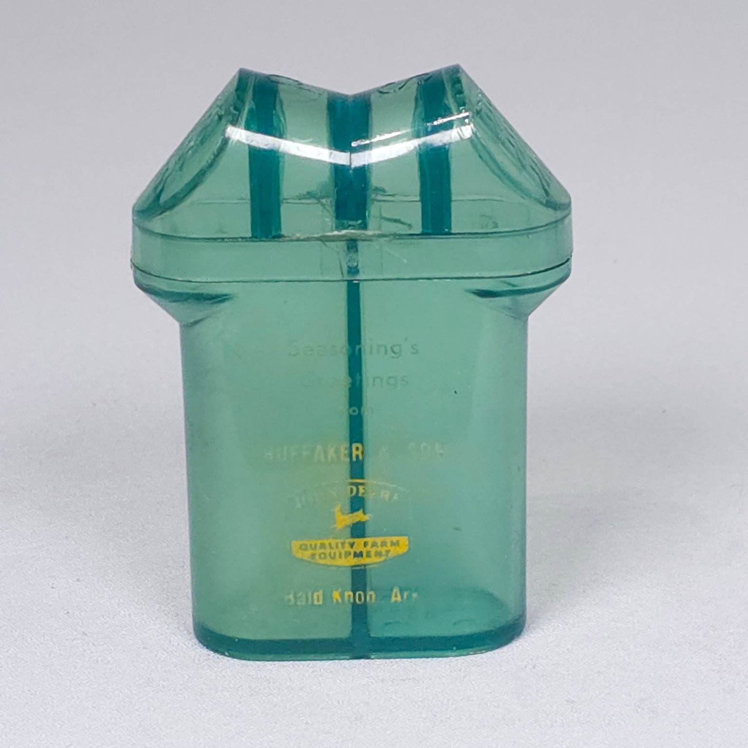 Vintage John Deere Logo Advertising Dual Salt & Pepper Shaker Plastic Bald Knob Vintage John Deere Logo Advertising Dual Salt & Pepper Shaker Plastic Bald Knob