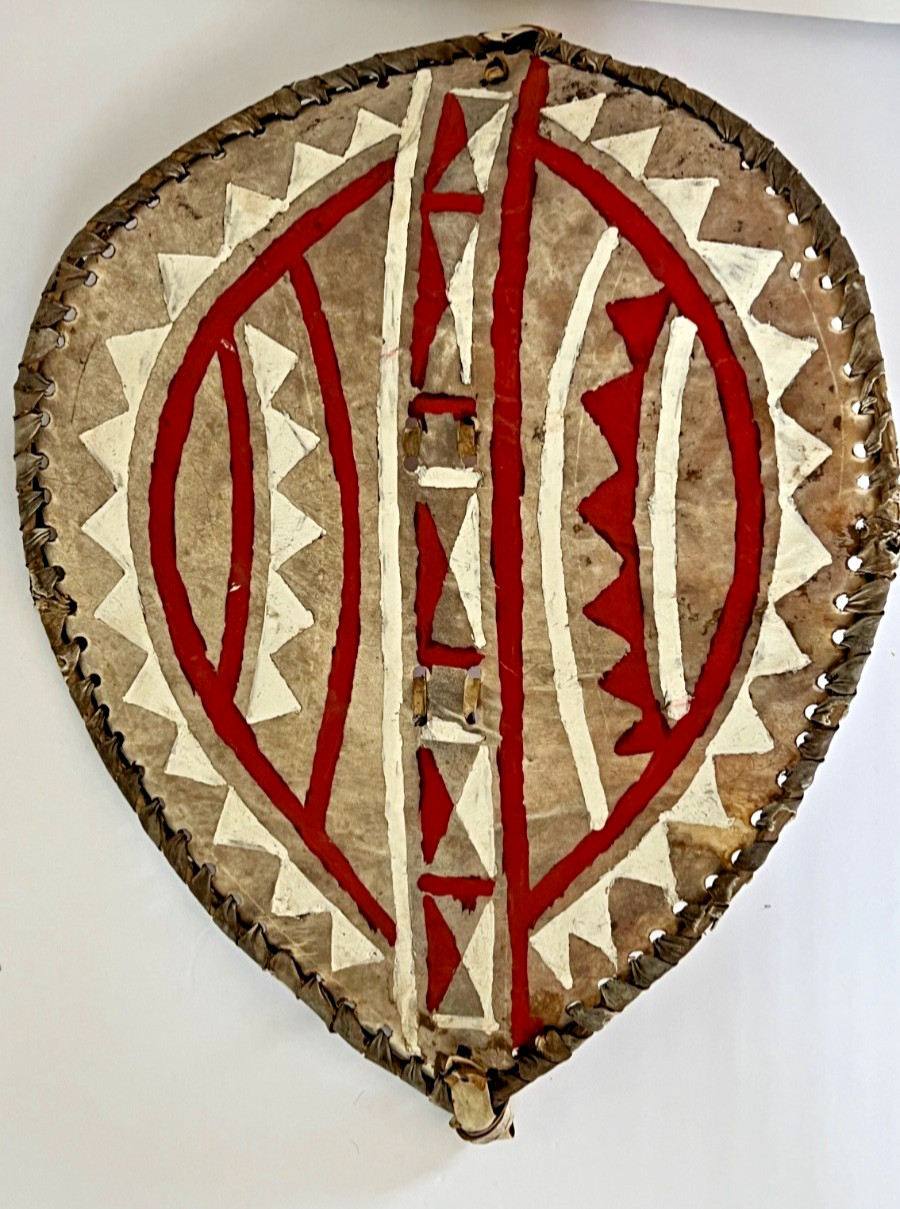 Vintage Maasai Cattle-Hide Shield Bent-Wood Frame Handcrafted African Art