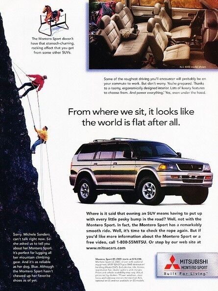 1998 Mitsubishi Montero Sport -  Original Advertisement Print Art Car Ad J885