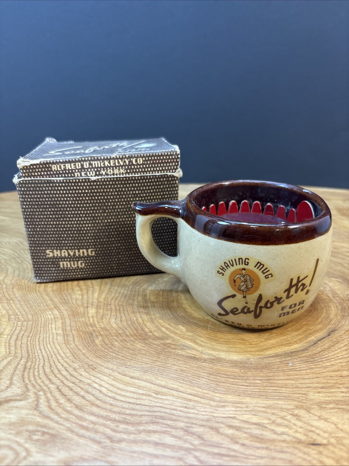 Vtg 1940s SEAFORTH Scotch Heather Shaving Mug Alfred McKelvy MCM Advertising NIB