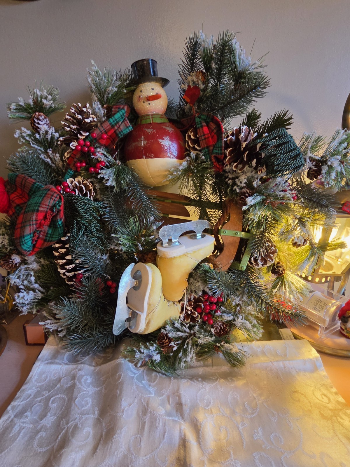 π Vintage Rustic Christmas Wreath with Snowman & Ice Skates ππ Vintage Rustic π Vintage Rustic Christmas Wreath with Snowman & Ice Skates ππ Vintage Rustic