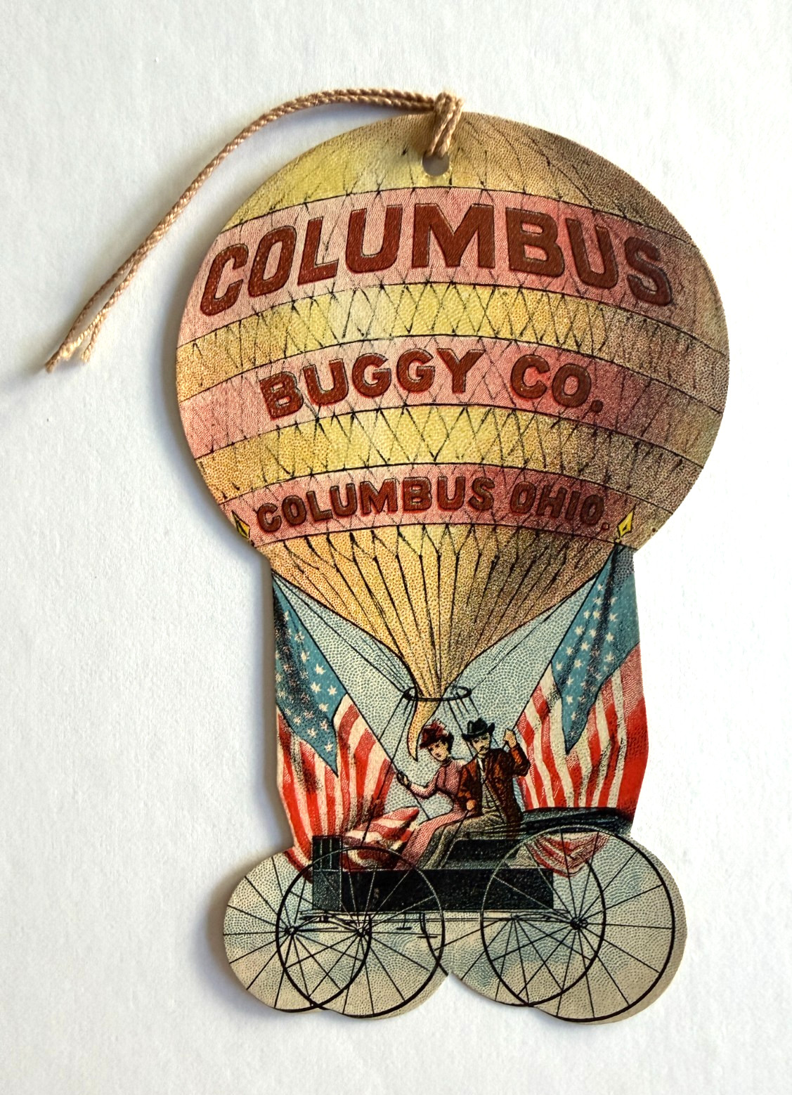 Antique Columbus Buggy Co Die Cut Hot Air Balloon Trade Card Advertising c1890