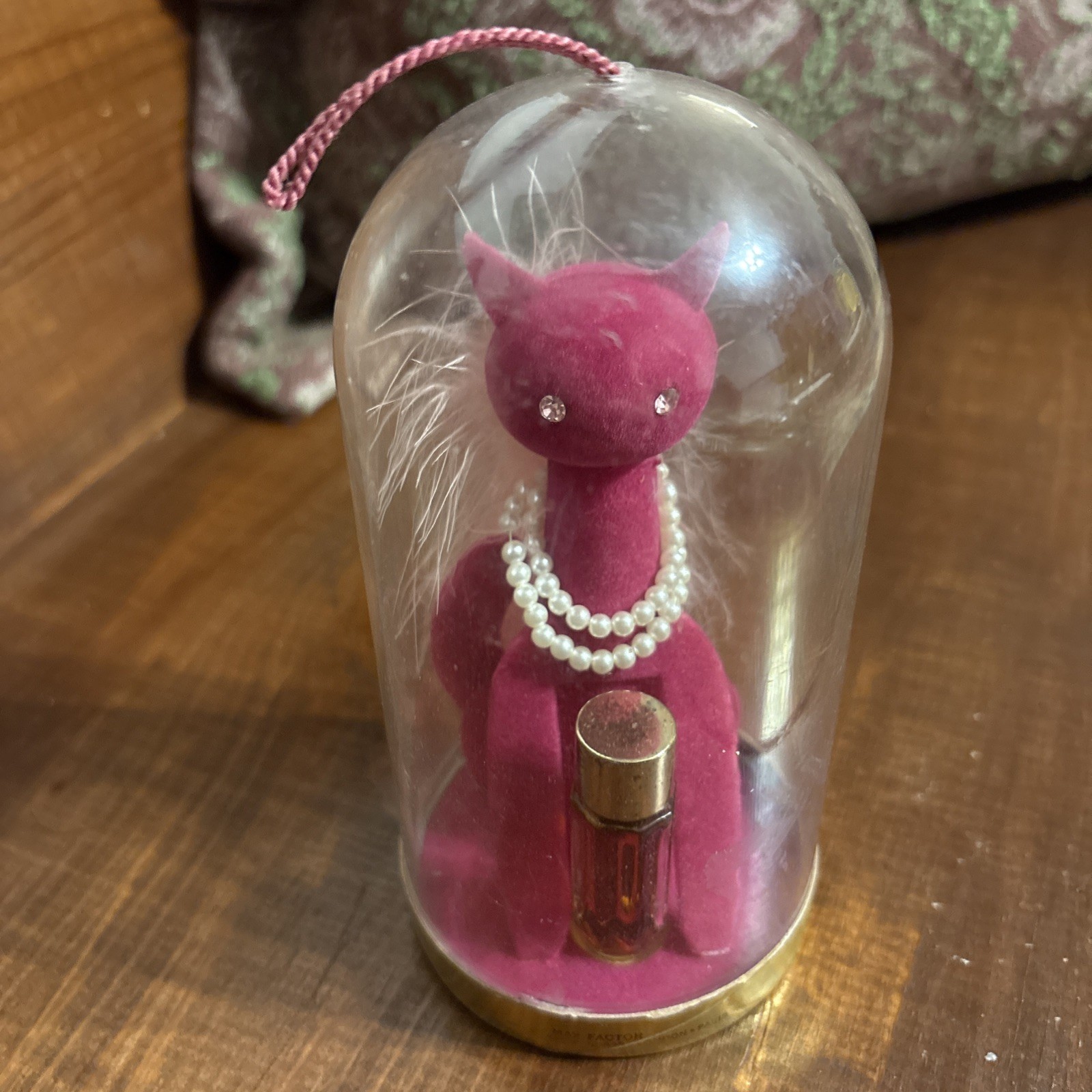 Vintage Max Factor “Sophisti-Cat” Perfume – Pink Flocked Cat Figurine (1960s)