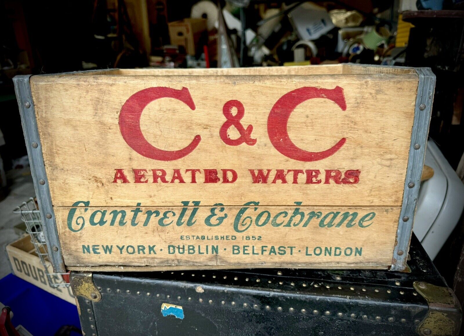 Rare Vintage C&C Aerated Waters Cantrell & Cochrane Wood Crate Box NYC London