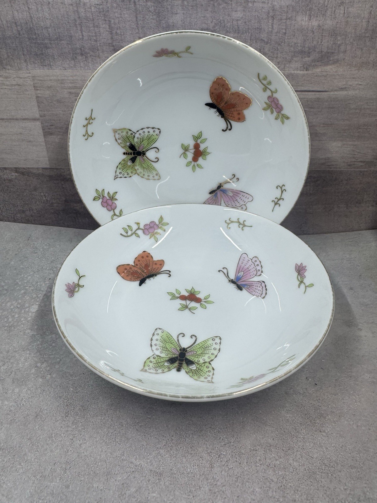Vintage The Carlyle Hotel NYC Porcelain Dish Bowl Butterfly Motif Set Of 2