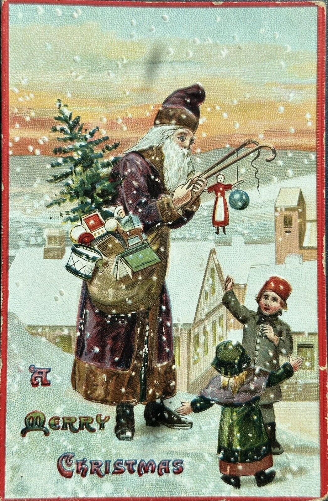 Antique Old World Purple Santa St. Nicholas Brown Robe #532 Tree Toys Germany