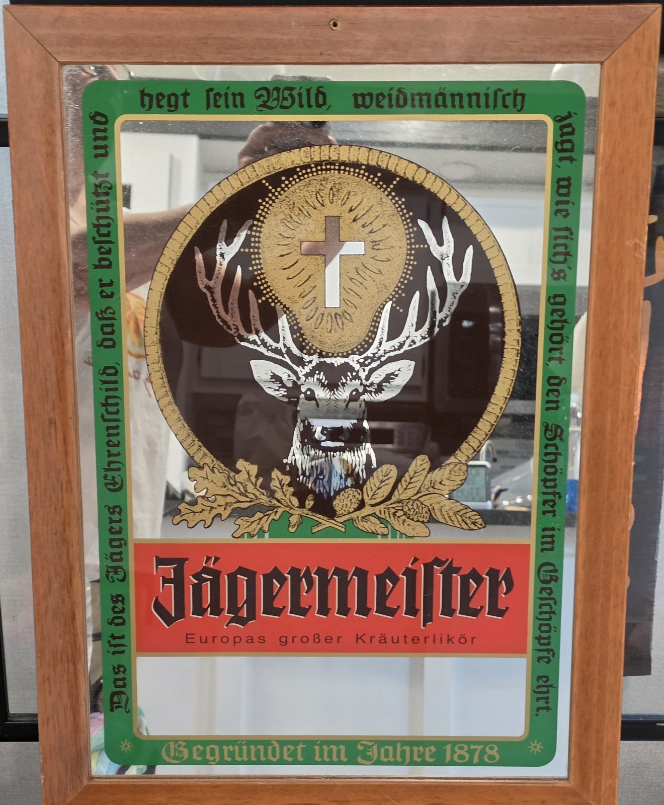Vintage Jägermeister Framed Bar Mirror Sign Germany Stag Cross Wood Frame Vintage Jägermeister Framed Bar Mirror Sign Germany Stag Cross Wood Frame
