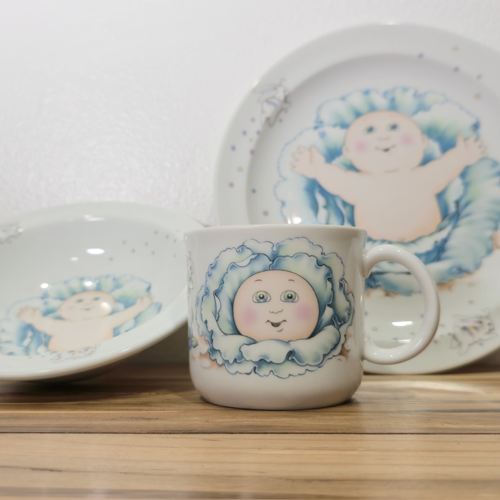Vintage 1983 Cabbage Patch Kids 3 Piece Ceramic Dinnerware Set Plate Bowl Mug