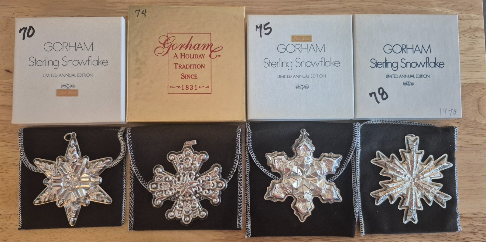 Lot of 4 - GORHAM STERLING SILVER VINTAGE SNOWFLAKES