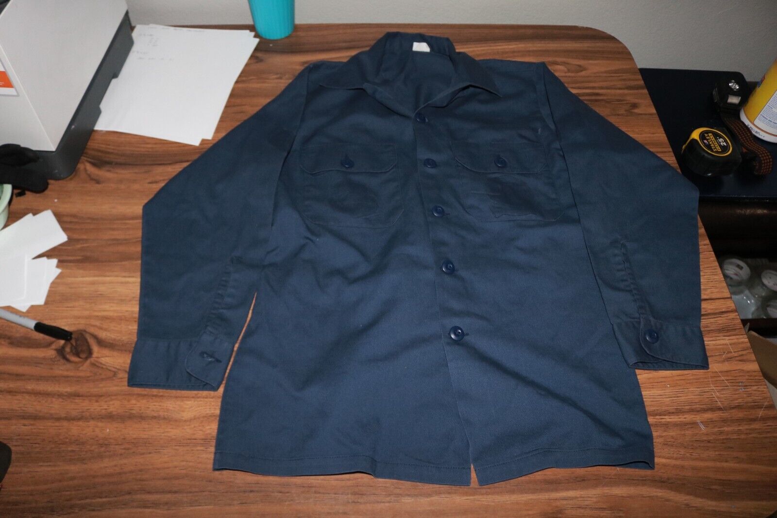 Excellent HTF USAF poly cotton fatigue shirt Blue 70's 80's size 15 1/2 x 31