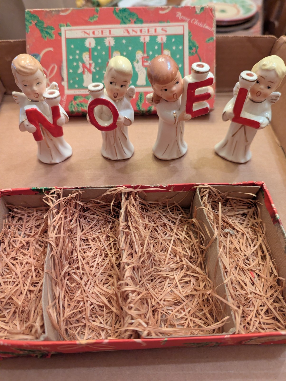 Vintage Commodore Japan Noel Christmas Angel 4 Piece Candle Holder - Perfect-ish