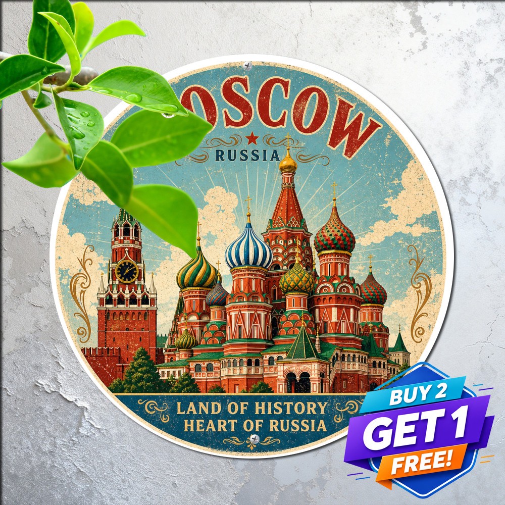 Red Square Moscow Russia Kremlin Cityscape Round Sign Eastern Europe Travel Art