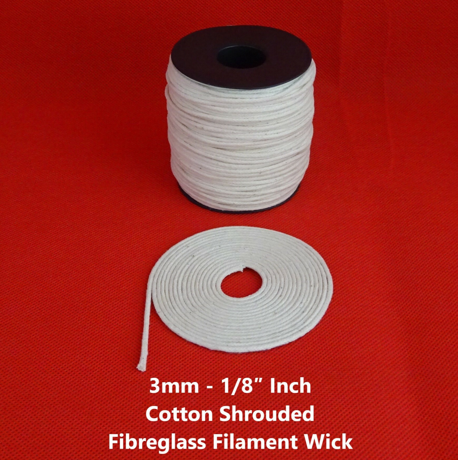 1/8″ Inch - 3mm Round Fiberglass Wick Cotton Shrouded FREE Worldwide Shipping