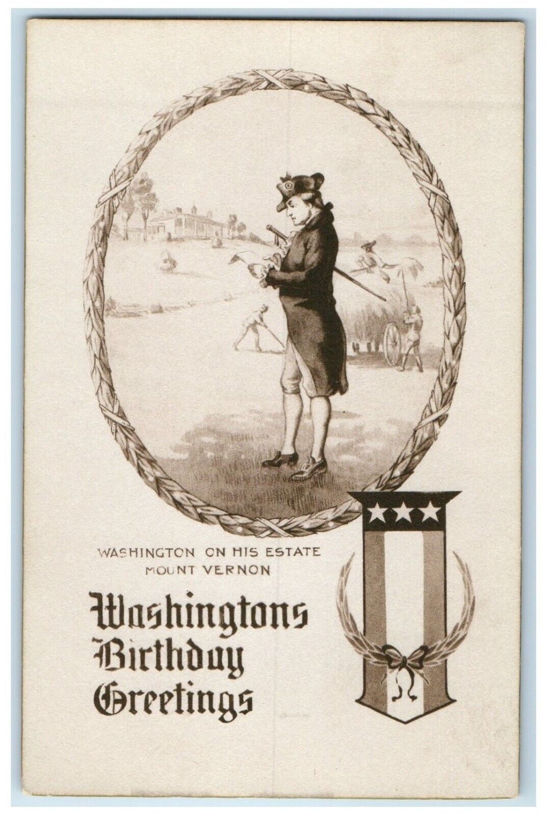 c1910\'s Washingtons Birthday Greetings Gibson Unposted Antique Postcard