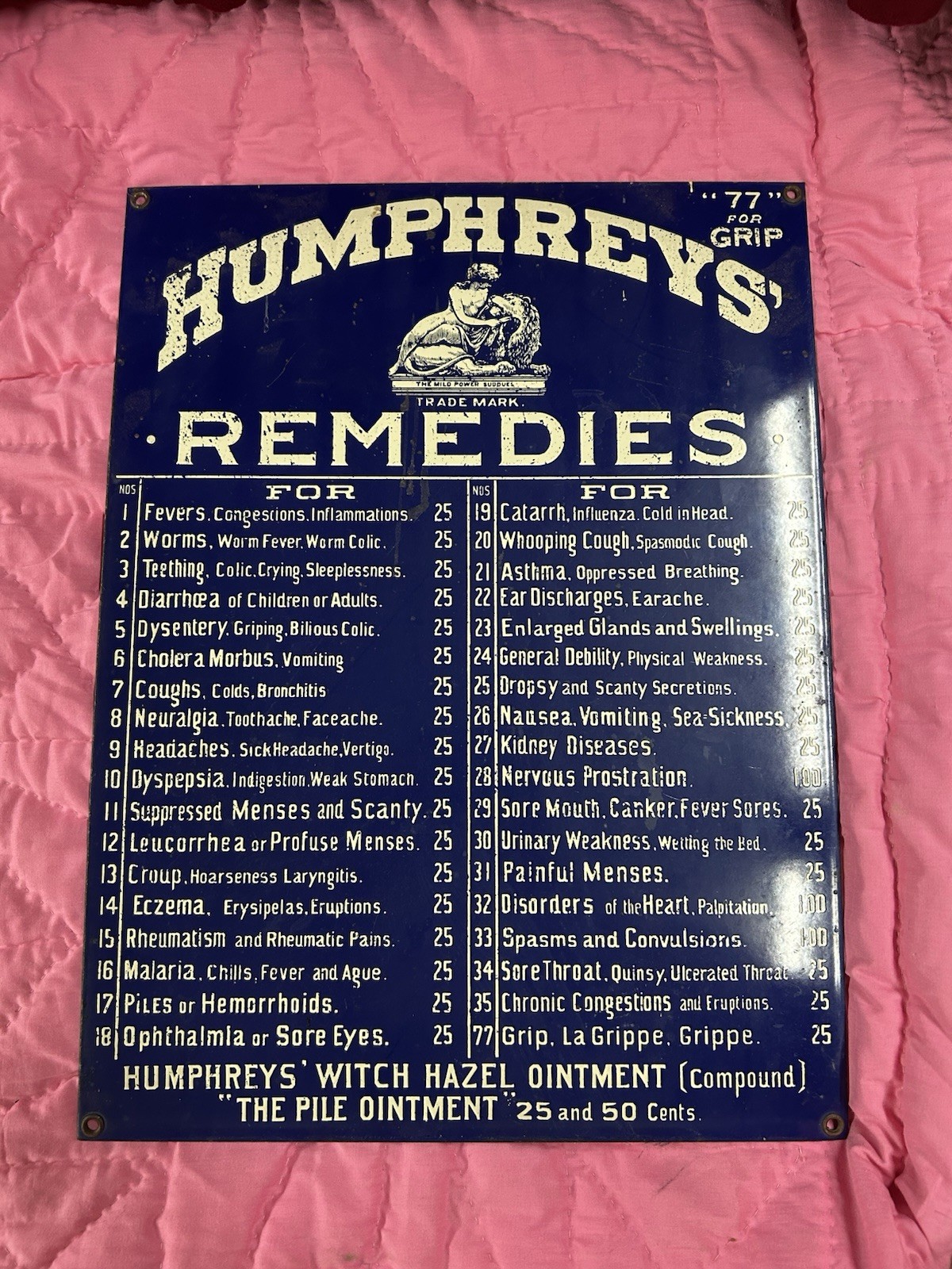 vintage Humphreys' Remedies porcelain sign vintage Humphreys' Remedies porcelain sign