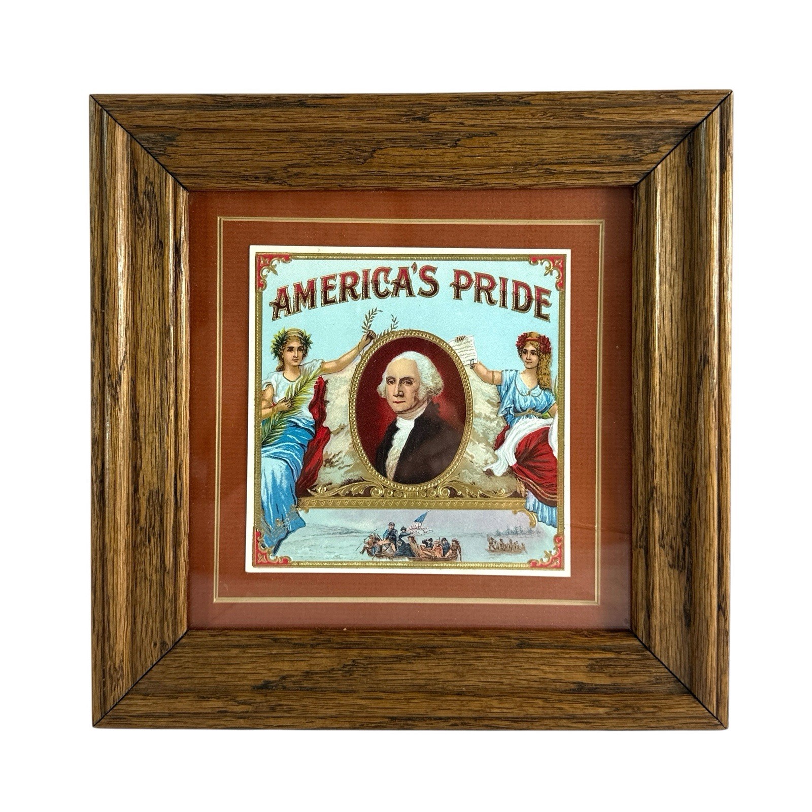 Antique 1920s America’s Pride George Washington Embossed Cigar Box Label Framed